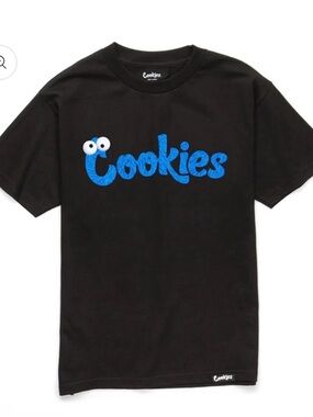 Cookies Men's Black Graphic Tee with Blue Cookie Monster Logo - Size M